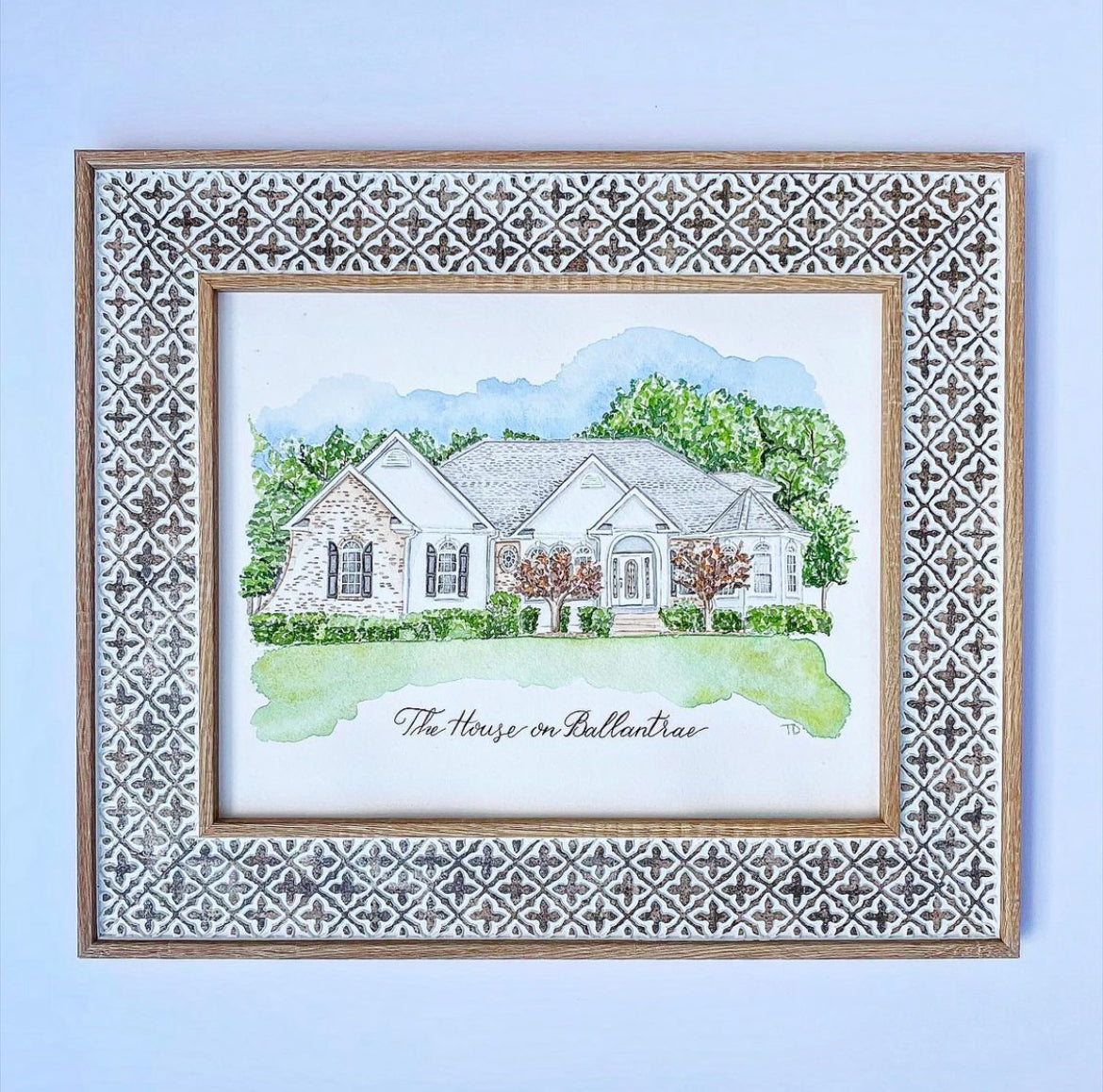 House Portrait | Custom 8" x 10" Watercolor + Calligraphy Painting