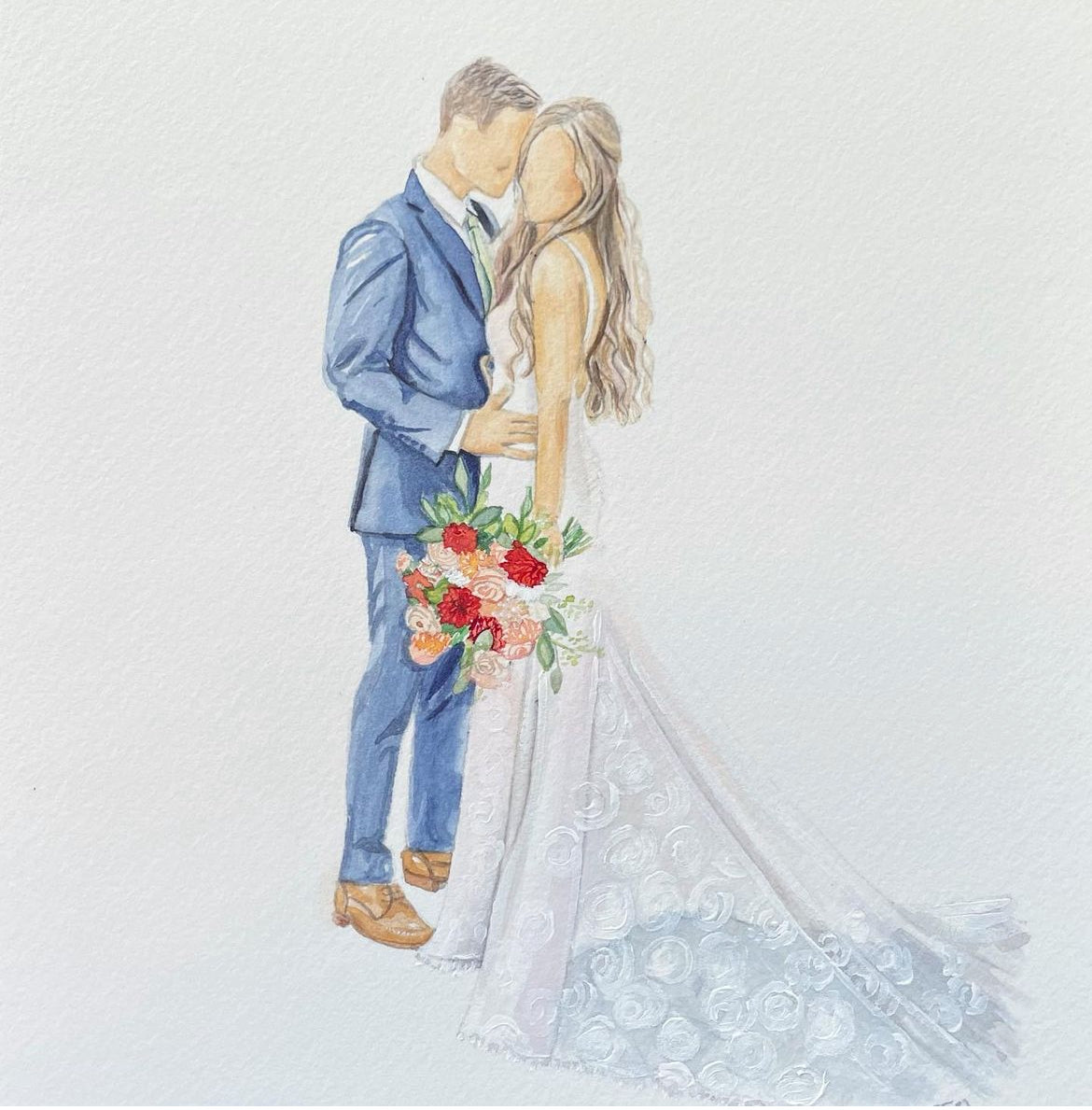 Wedding Portrait | Custom 8" x 10" Watercolor + Calligraphy Painting