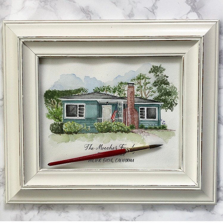 House Portrait | Custom 8" x 10" Watercolor + Calligraphy Painting